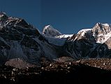 Manaslu 09 01 Larkya Peak From After Larkya Phedi Last night was a little cold at -10C. An hour after leaving Larkya Phedi, I could see Larkya Peak (6010m) in the early morning sun.